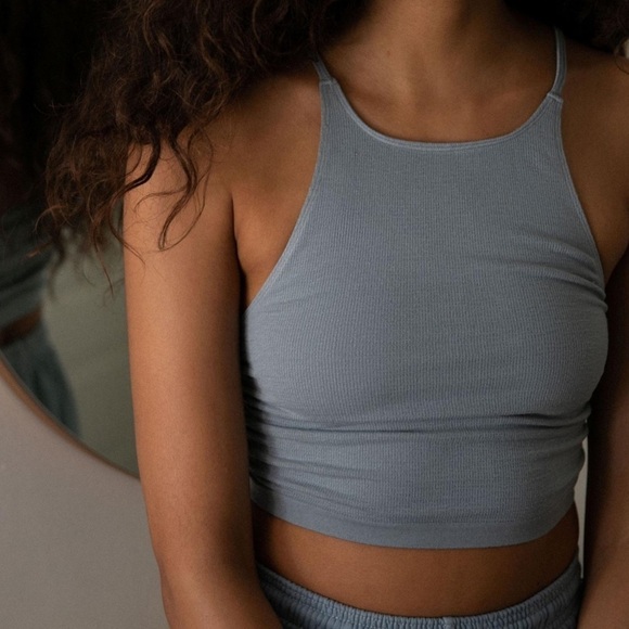 NWT Urban Outfitters Out From Under Matchpoint Seamless Ruched Bra Top Slate - Picture 2 of 9